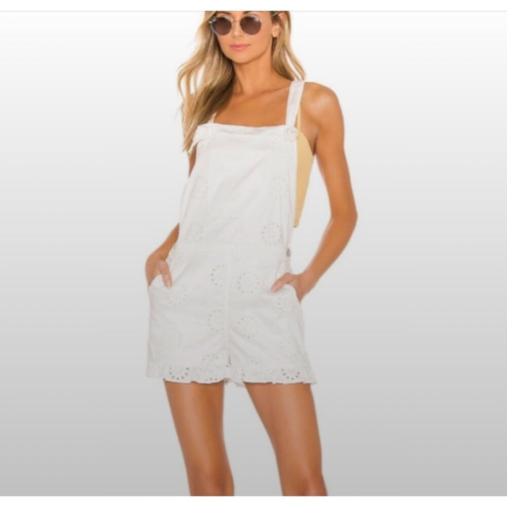 Tularosa Eyelet Overall Shorts Romper Festival Rodeo White Medium